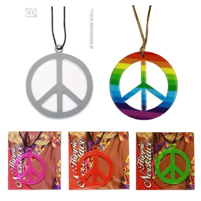 HAAC Halskette Kette mit Peacezeichen Peace Anhänger Silber Regenbogen Pink Grün
