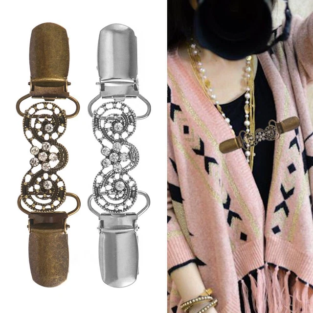 Stylebest 2/4 Pezzi Vintage Maglione ricciolo Clip Retro Collo a Scialle Chiusura Mantello Mantello Cardigan Clip Camicia Abito Spilla Clip per Ragazza Donna