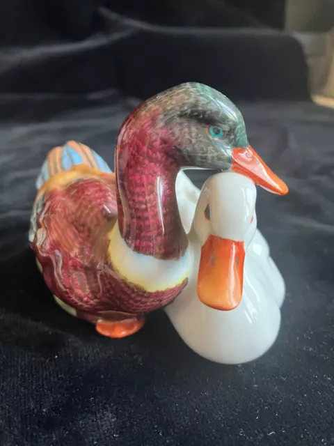Herend Hand Painted Pair 'Loving Ducks No.5036 Natural Colourway-Made In Hungary