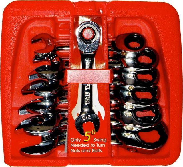 Titan Tools 7-Piece SAE Stubby Wrench Set – Compact, Professional Grade With Handy Storage Rack (TIT17373)