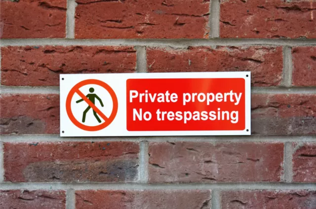 PRIVATE PROPERTY NO TRESPASSING dibond or plastic sign or sticker 300mmx100mm