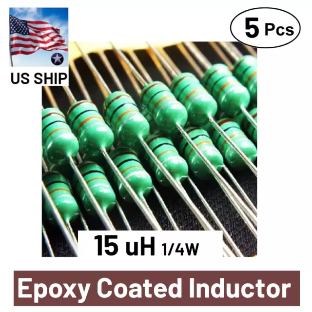 5 Pieces 15uH 1/4W Inductor Epoxy Coated RF Choke Coil | US Ship (East Coast)