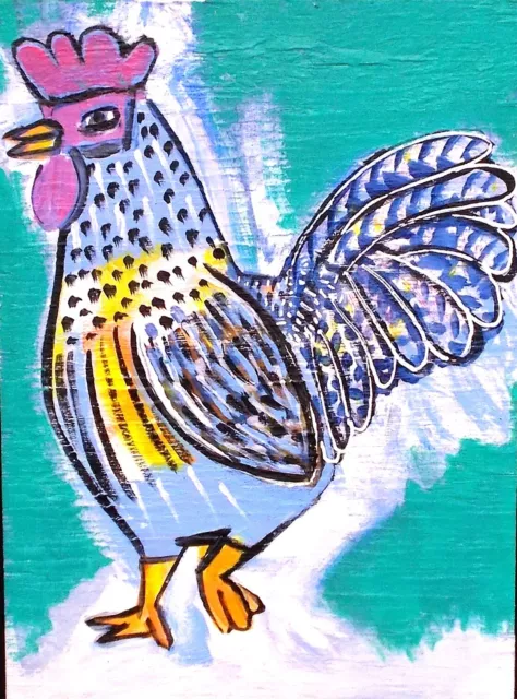 ROOSTER  Raw Folk Art Brut Painting Outsider T Marie Nolan Original Vision