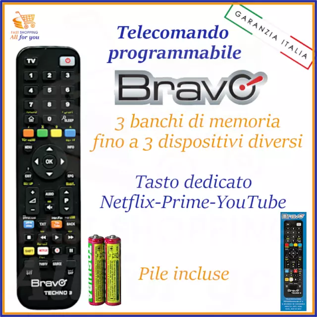 Telecomando bravo per TV universale decoder sky nec telsey id digital asus cobra