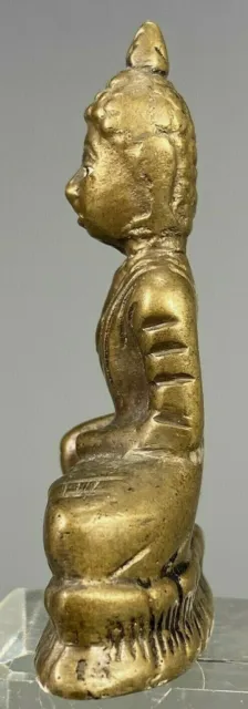Rare Laos Laotian Brass Statue of Buddha with Polychrome eyes ca. 19th century 3