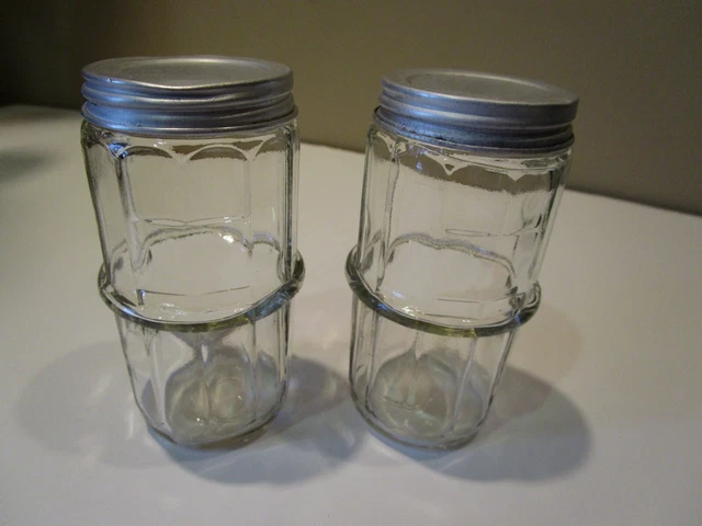 Vintage Hoosier Jars 2 Clear Glass Embossed with Aluminum Lids