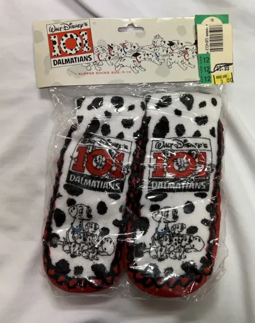 Vintage 90s 101 Dalmatians Kids Slipper Socks Size 9-10 Disney Brand New NIP NWT