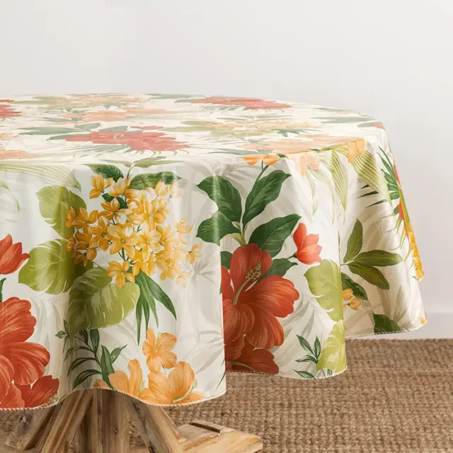 Callisto Tropical Floral Water- and Stain-Resistant Vinyl Tablecloth with Flanne
