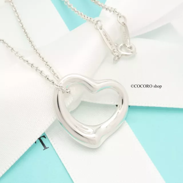 Tiffany & Co. Peretti Open Heart 22mm Pendant Necklace 16.1" Silver 925 w/Pouch