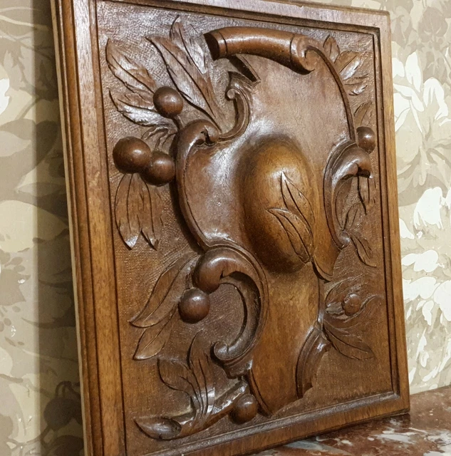 French antique architectural salvage - Fruit scroll leaf armorial carving panel