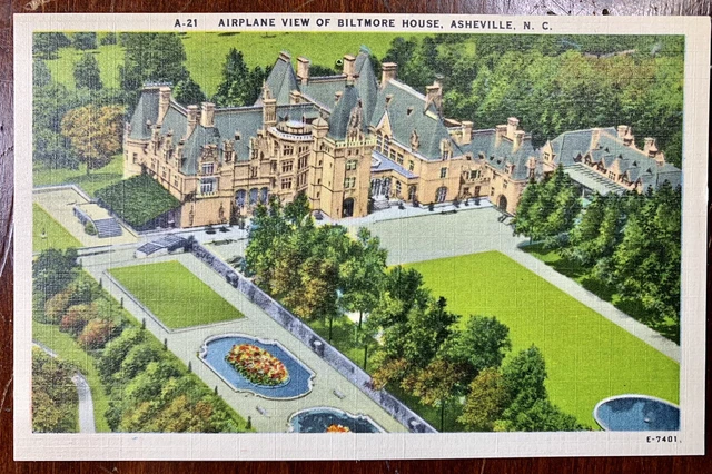 Airplane View Biltmore House Asheville NC North Carolina Linen Postcard