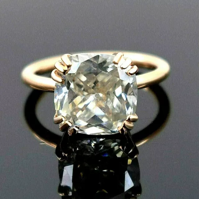 7CT Blanco Roto Tratados Diamante Corte Almohada Anillo En Acabado de Oro Rosa