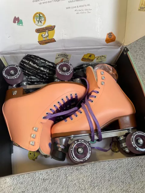 Peach and lilac Moxi roller skates size 8 adult used once