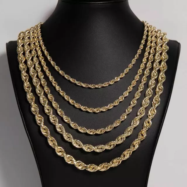 Rope Chain Necklace Real 14K Yellow Gold All Sizes