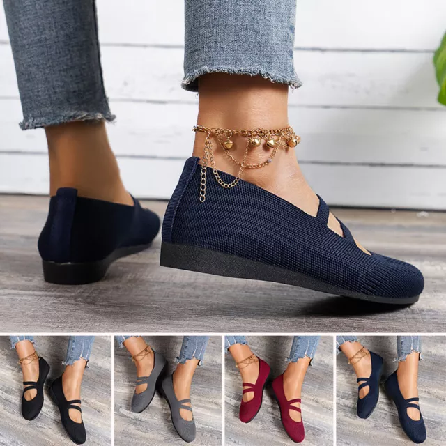 New Ladies Slip On Comfort Flats Shoes Women Breathable Mary Jane Casual Loafers