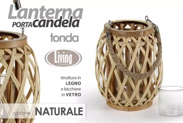 Lanterna Tonda Portacandela 19*18 Cm In Legno Naturale Intrecciata Ush-808050