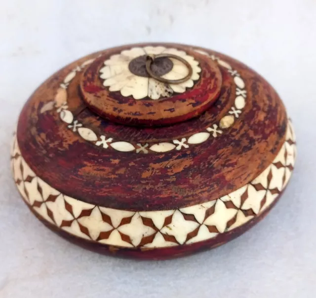 Vintage Alt Holz Handgefertigt Fein Knochen Arbeit Dekorativ Tabak Opium Dose