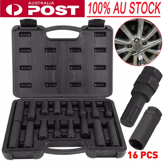 Pro Security Locking Key Lug Nut Master Socket Set Tool Kit Wheel Removal 16pc