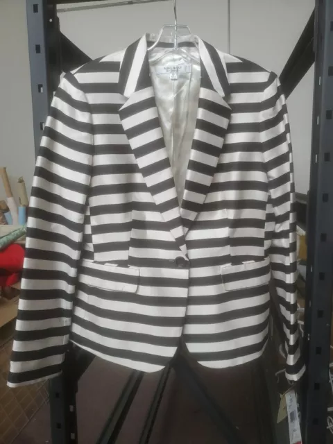 Nine West Blazer Womens 10 Jacket One Button Notch Lapel Black White Striped NWT
