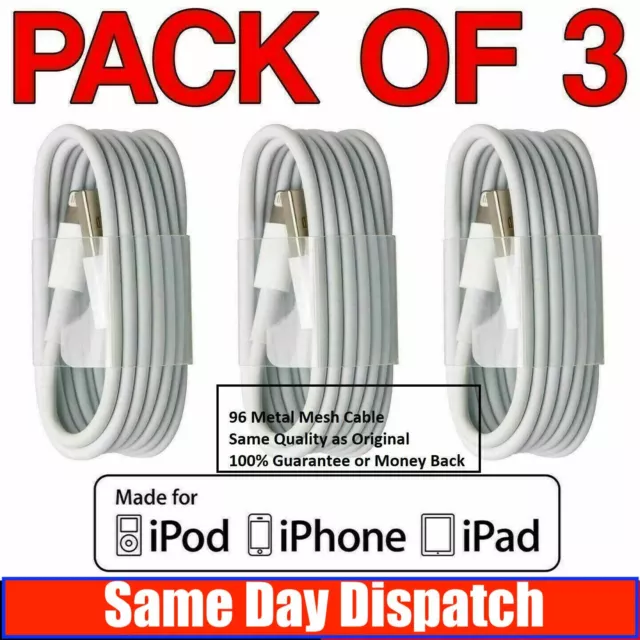 3x USB iPhone Charger Fast iPhone Long Cable USB Lead 11 12 Pro 5 6 7 8 X XS lot