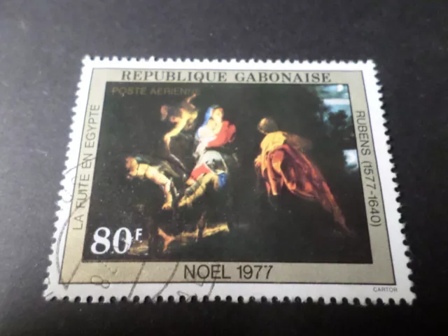 GABON 1977, timbre aérien 203, NOEL, TABLEAU RUBENS, oblitéré PAINTING STAMP