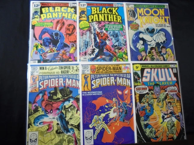 6 UK VARIANT Marvel Comics MOON KNIGHT #1 Spider-Man BLACK PANTHER Bronze Age NR
