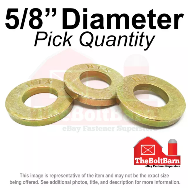 5/8" SAE Extra Thick Flat Washers Grade 8 Steel Zinc Yellow (Pick Quantity)