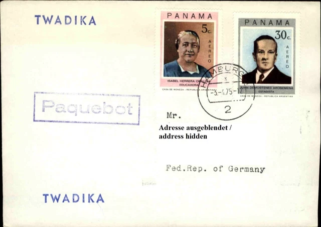 Schiffspost Schiff TWADIKA Paquebot Stempel Brief mit Panama Briefmarken 1975