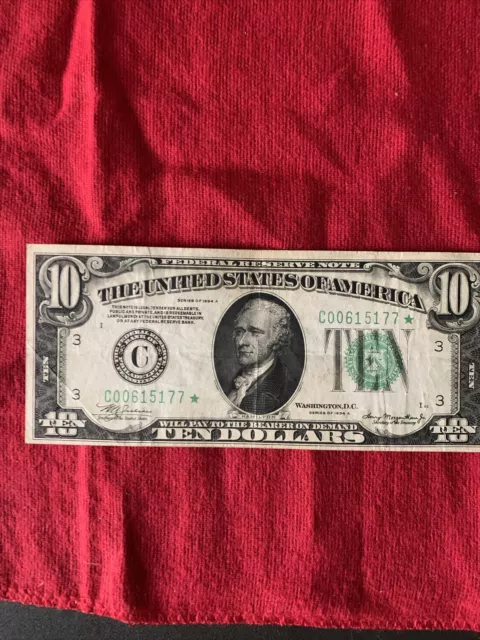 $10 Federal Reserve STAR Note Series 1934 A (bold star )