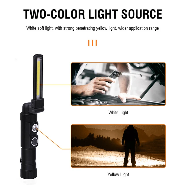Lámpara de linterna mecánica de trabajo recargable LED COB base magnética brillante EE. UU.
