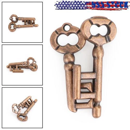 Vintage Cast Puzzle Box Metal Lock Toys IQ Mind Brain Teaser Game Key Lock H2
