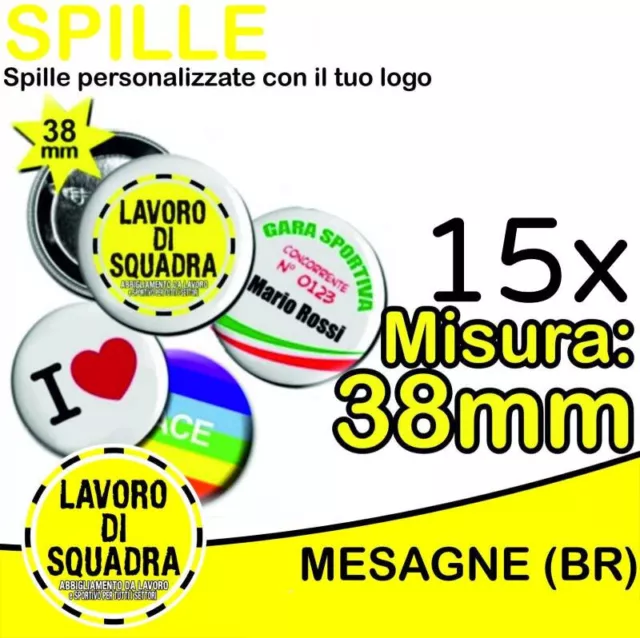 15 SPILLE DA 38mm SPILLE SPILLETTE PINS PERSONALIZZATE CON IL TUO LOGO PIN