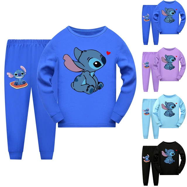 Kids Boy Girl Stitch Cartoon Pyjamas Long Sleeve Top Pants Nightwear Pajamas Set