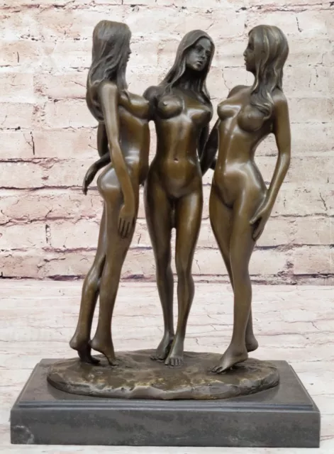 Erotic Signed Original Artwork 3 Gorgeous Sister Women Triplate Bronze Sculpture