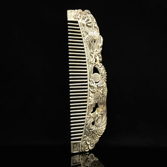 Exquisite Old Chinese Tibet silver Dragon & Phoenix pattern comb