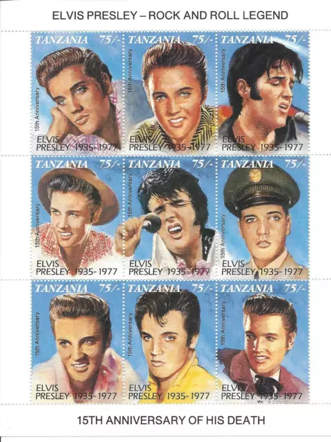 Elvis  - Tanzania Souvenir Sheet Stamps (9)