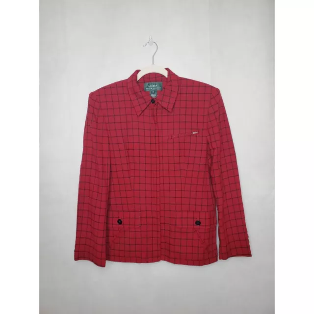 Lauren Ralph Lauren Window Pane Plaid Academia Red Wool Blazer Full Zip Jacket