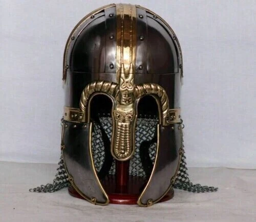 SCA/ Larp Antique Medieval Steel Viking Vendel Helmet With Chainmail Hand larped