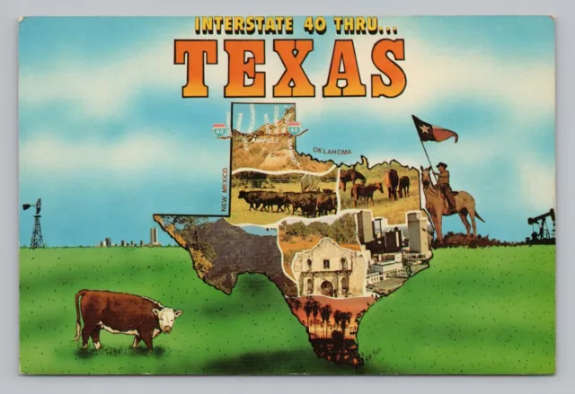 Postcard Interstate 40 thru Texas Map & Multiview