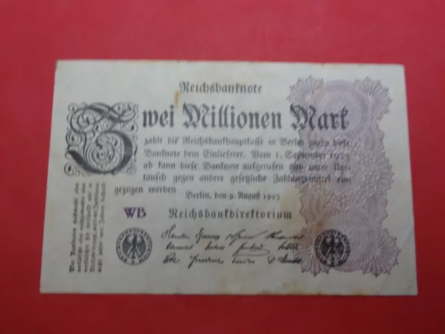 Reichsbanknote 2 Millionen Mark Berlin 9. Aug 1923 WB Umlauferhaltung