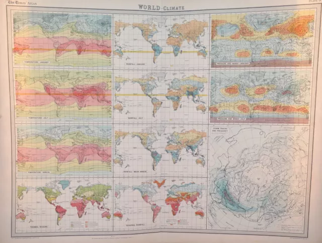 .1922 INTERESTING LARGE MAP of THE WORLDS CLIMATE.