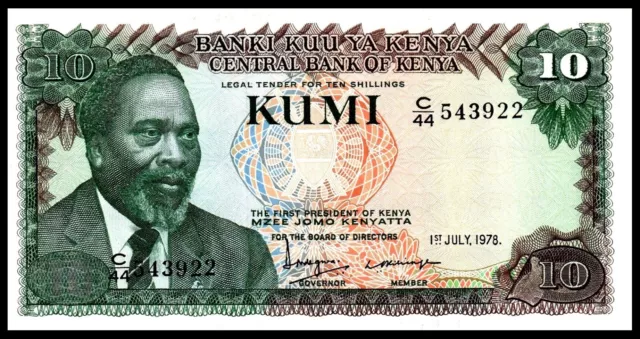🇰🇪 KENYA 10 Shillings Paper Money 1978 UNC