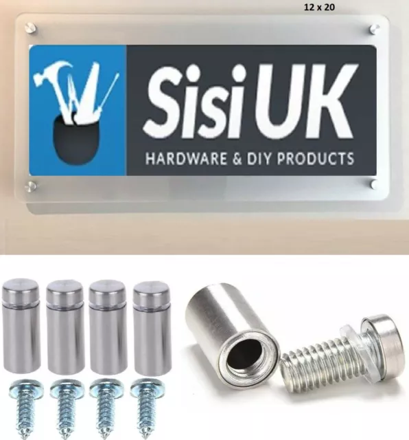 Standoff Screws Stainless Steel 12mm x 25mm Sign Stand Off Fixings