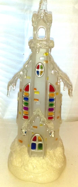 Frosted Plastic Snow-Covered Lighted Church, 14" Tall