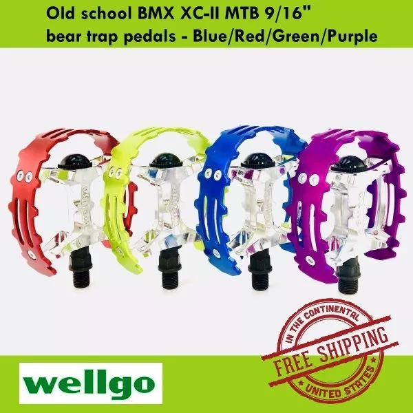 Wellgo Old school BMX XC-II MTB 9/16" bear trap pedals - Blue/Red/Green/Purple