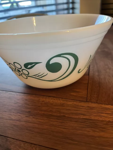 Vintage Federal 9" Milk Glass Mixing Bowl White Teal Turquoise Swirl Flower 3