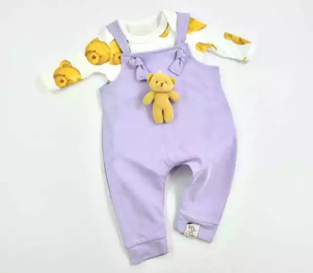 Nuove salopette bambino orso peluche con corpo a maniche lunghe 2 pezzi Set taglia 62 68 74 80 3