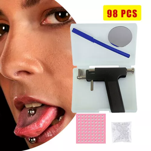 Pro Steel Ear Nose Navel Body Piercing Gun Kit Tool Set with Pack Of 98 Studs AU