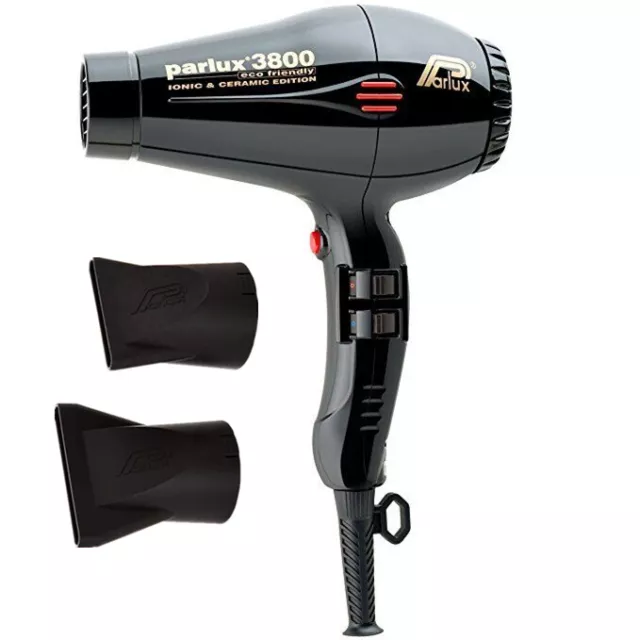 Parlux 3800 Ceramic Ionic Eco Friendly Hair Dryer Black With 2Pcs Nozzle AU Plug