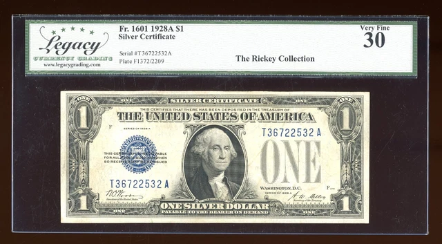 DBR 1928-A $1 Silver Funnyback Fr. 1601 TA Block Legacy 30 Serial T36722532A